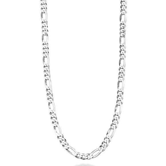 Sterling Silver Figaro Chain Necklace Diamond Cut Classic Elegant Unisex